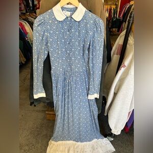Laura Ashley Blue Floral Dress with White Accents